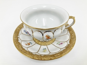 Meissen Xフォーム グランツゴールド 宮廷の小花 ティーカップ&ソーサーセット マイセン ジャンク O8380401