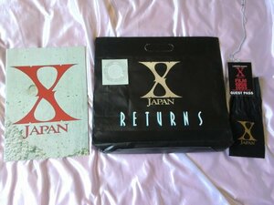 (S)同封不可/X JAPAN/1993~1994年 ツアーパンフレット RETURNS/NOT ON LABEL NONE 紙袋 8cm CDS FILM GIG 1993 レプリカパス+Xビニール袋