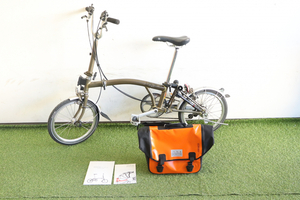 【直接引き取り/発送可】 BROMPTON ブロンプトン 折り畳み自転車 16インチ カーキ バッグ 説明書付き 100FCMN80