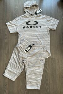 新品 OAKLEY オークリー 上下セット 半袖フーデットパーカー&ハーフパンツ ヘザーグレー M