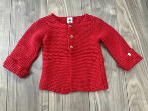 petit bateau プチバトー ベビー ウール ニット ガーター編み カーディガン カーデ 定価9900 赤 レッド 美品