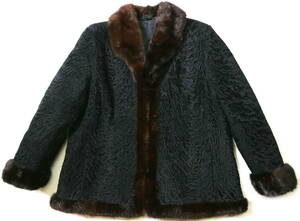 上質/部分ミンク！◆羊毛皮＆部分ミンク 女性用 ファージャケット◆女性Lサイズ位 