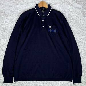  as good as new [ unused tag attaching ]Munsingwear Munsingwear wear knitted polo-shirt long sleeve 3L large size navy men's 2XL Golf wear 