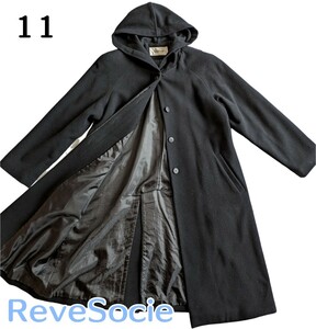 【高品質】 ReveSocie ロングコート カシミア ラム 黒 フード付き付 L