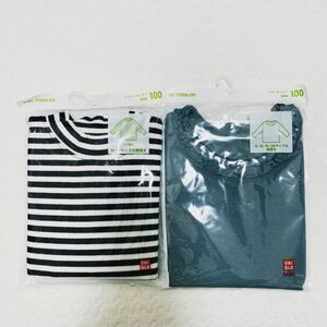 新品　UNIQLO ユニクロ　長袖　カットソー　100サイズ　女の子　キッズ　ボーダー クルーネック