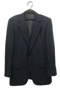 r2_2218 美品 Burberrysバーバリー メンズ シングルジャケット ウール100％ 千鳥格子 内ポケット ネイビー サイズM程度