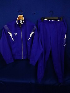 r1_7497 良品 90s ADIDAS アディダス デサント製 サイドライン 裾ジップ セットアップジャージ 上下セット Lサイズ