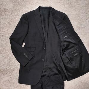 極美品/希少L バーバリー ブラックレーベル BURBERRY BLACK LABEL セットアップ スーツ ノバチェック ラムウール100% SUPER100's ブラック