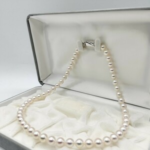 1円〜 オーロラ 花珠級 アコヤ真珠 あこや パール ネックレス 7mm〜7.5mm 43cm シルバー SILVER 刻印 総重量31.3g 本真珠 pearl necklace