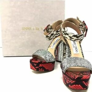 θ【新品未使用】JIMMY CHOO/ジミーチュウ ヘビ柄 プラットフォーム サンダル サイズ 36 箱/保存袋 S14288102773