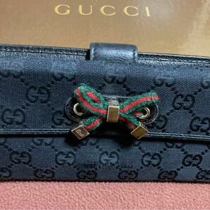 ★グッチ GUCCI長財布★リボン ★黒★本物★箱あり★