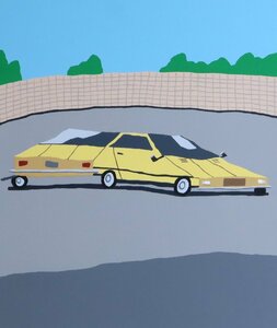 上須元徳「Yellow Car」41/50 版画シート / シートのみ リトグラフ シルクスクリーン