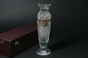 ボヘミア 金彩花文 フラワーベース 30cm / bohemian Glass サンドブラスト クリスタル 花瓶