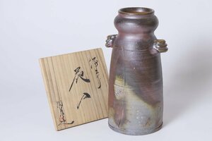 備前焼 原田陶月 花入 共箱 / 備前花器 花瓶 花生 茶道具