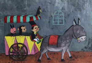 Art hand Auction Tomonori Taniguchi Donkey Carriage Painting Framed / Picture Book Artist 100 Santa Clauses Monkeys and the Moon, artwork, painting, others