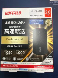 2TB バッファローポータブルSSD-PHP2.0U3-BA USB3.2