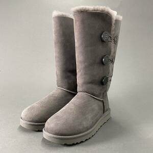 Gl7《美品》UGG アグ 1016227 ベイリー ボタン トリプル ブーツ チョコレート ムートンブーツ ロングブーツ 25cm レディース 女性用 グレー