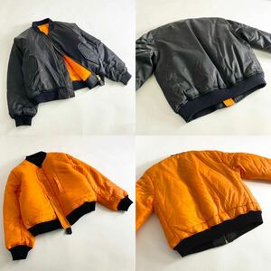 Gl11《美品》リバーシブル MA-1 フライトジャケット 2way 中綿ジャケット ブルゾン L ブラック/オレンジ メンズ 紳士服 アウター