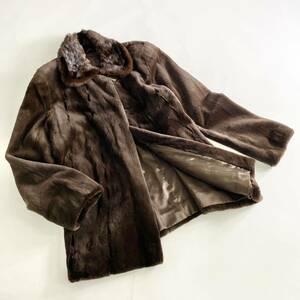 L22-35《最高級毛皮》SAGA MINK サガミンク 銀サガ シェアードミンク×デミバフミンクヤーン ミンクコート ハーフコート 毛皮コート FREE