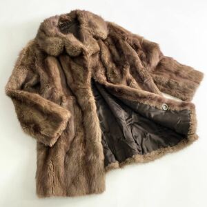 L22-37 リアルファーコート セミロングコート 毛皮コート ビッグカラー ブラウン系 FREE レディース 女性用