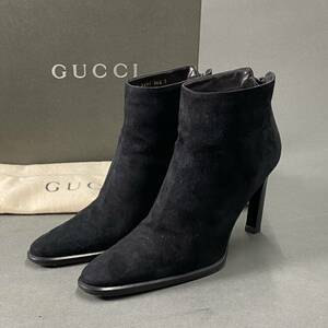 Bl25♪ イタリア製 GUCCI グッチ スエード バックジップ ショートブーツ ブーティ スウェード レザー 36 1/2 23.5cm相当 レディース 女性用