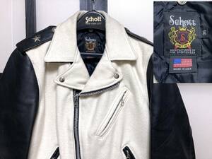 新品 ショット ワンスター 袖レザー ウール ダブル ライダース ジャケット USA製 / 未使用 Schott One Star Riders Jacket アメリカ製 