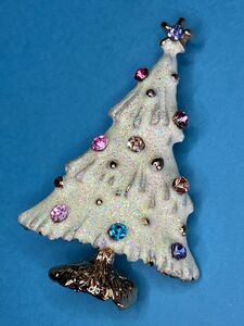２wayブローチ　ネックレス　クリスマスツリーＢ　キラキラ　ホワイトラメ