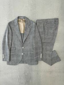 ブルネロクチネリ ウール フランネル チェックスーツ 42 グレー Brunello Cucinelli セットアップ テーラード ジャケット スラックスパンツ