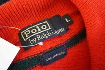 【即決】Polo Ralph Lauren ポロラルフローレン メンズ ニット トップス ウール 襟付き ボーダー 赤ベース サイズ：L 【845940】_画像4