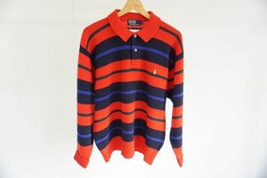 【即決】Polo Ralph Lauren ポロラルフローレン メンズ ニット トップス ウール 襟付き ボーダー 赤ベース サイズ：L 【845940】