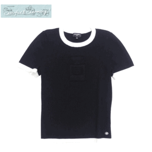 新作 Sランク CHANEL Tシャツ 36 ブラック/ホワイト カシミヤBLEND No.5 香水瓶 24C P76458 国内購入