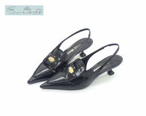 miu miu ヒール付レザーローファー 34 1/2 22cm位 ブラック 5D774D