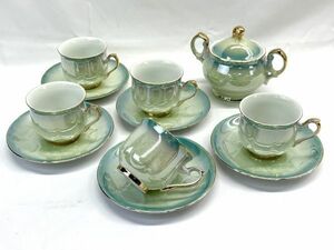 【B939】レトロ食器 Pearl CHINA パールチャイナ カップ＆ソーサー 5客 ポット 茶器セット ティーカップ コーヒーカップ 陶器製