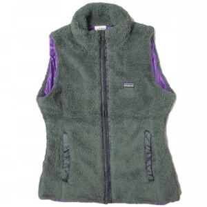 PATAGONIA パタゴニア 2010年製 W'S LOS LOBOS VEST ロス・ロボス・ベスト 25205 S FGE グレー/パープル リバーシブル ボアフリース g13831