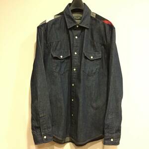 5922-80【 BURBERRY 】 バーバリーブラックレーベル BLACK LABEL デニム地 長袖 シャツ 三陽商会 メンズ M