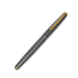 【ペン先 18K-750 F H876 刻印】PILOT 万年筆 格子柄 文房具 筆記用具 パイロット ヴィンテージ シルバー×ブラック系 007FEZI45