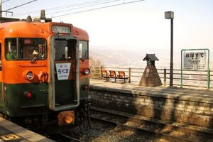 鉄道写真 急行 ちくま 169系 電車 リバイバル運転 @姨捨駅 KG判（102mm×152mm）