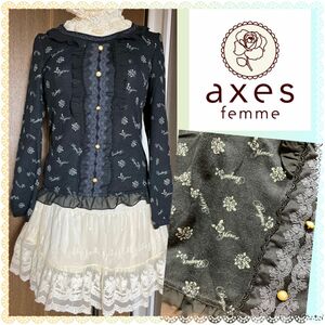 アクシーズファム★axes★総ロゴ★薔薇★シフォンパイピング★ニットプルオーバー