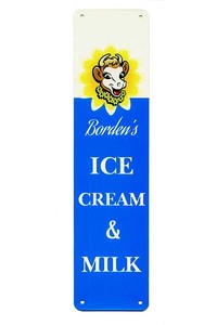 アイスクリーム BORDEN ボーデン 乳牛 エルシー 横長型 アメリカンブリキ看板 ストリートサイン メタルプレート