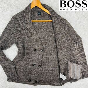 新品同様【XL】極上のシルク&アンゴラ!ヒューゴボス HUGO BOSS ニット テーラードジャケット カーディガン ロゴ釦【心踊る着心地】超お洒落