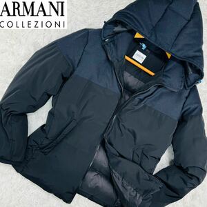 未使用級【XXXL】圧巻の保温性能!!アルマーニコレッツォーニ ARMANI COLLEZIONI フーデッドダウンジャケット 54 ロゴzip【近年モデル】2way