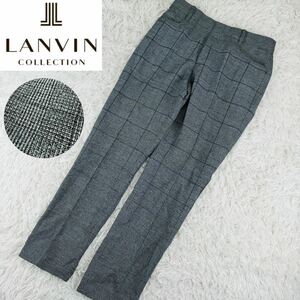 極美品!超お洒落!グレンチェック!ランバンコレクション LANVIN COLLECTION スラックスパンツ 46 M 千鳥格子 ワイド 麻 綿 脚長&美脚効果♪