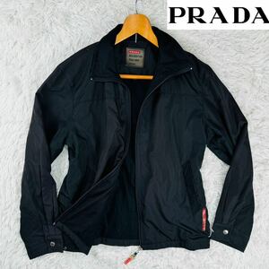 美品【M】漂うモード感!プラダスポーツ PRADA SPORT ジップアップブルゾン リアネロッサ ロゴジップ フリース 秋冬 ナイロン 黒 お洒落♪