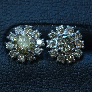 ＊CE00757【BRAND CLUB HILTON OSAKA】天然絶品大粒シャンパンカラーダイヤモンド１．００ct 最高級K18WG無垢ピアス 新品