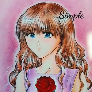Art hand Auction Ilustración dibujada a mano de una mujer con rosas (reproducción), Historietas, Productos de anime, Ilustración dibujada a mano