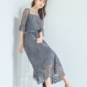 DRESS+ 　総レースフレアロングドレス