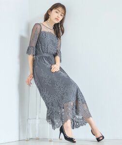 DRESS+ 　総レースフレアロングドレス