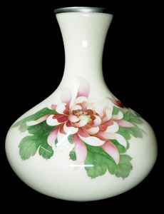 ガラスの煌めく様子や、折り重なる色彩の深みが美しい逸品！ 昭和ビンテージ 七宝焼花瓶 花器 1980年代 KEK512