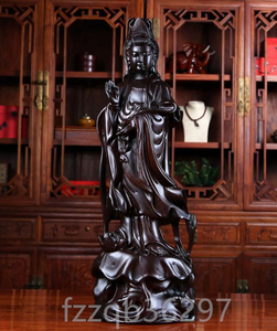 強くお勧め★高さ30cm木彫仏像 仏教美術 精密細工 木彫り　黒檀木 観音菩薩像　仏像　置物