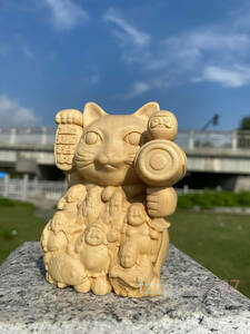 七福神招き猫 七福神の置物 招福開運の縁起物 布袋・福禄寿・弁財天・寿老人・毘沙門天・恵比寿・大黒天 木彫り 福の神 縁起物総高10cm